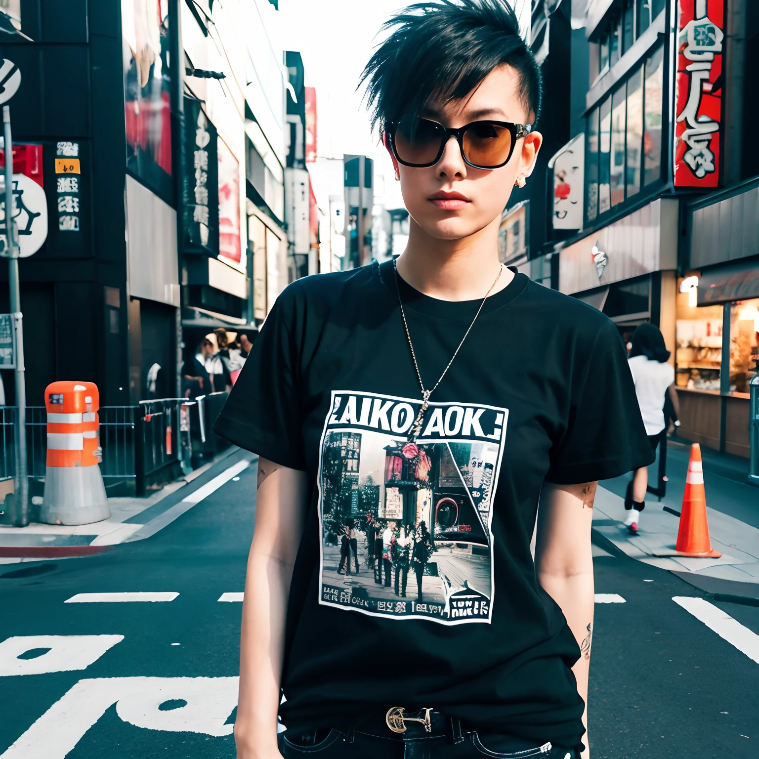 punk fashion　Black T-shirt Tokyo