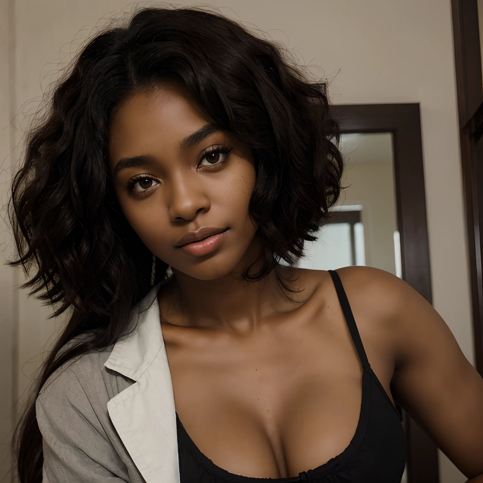 Chocolate skin girl, , Female, 5’5, afro, black hair, siren brown eyes,