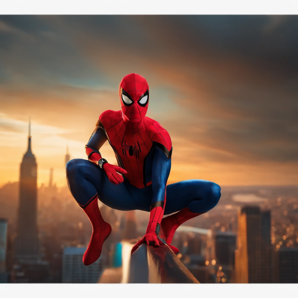 a Spider-Man on top of a scene from 8k Spider Sky movie