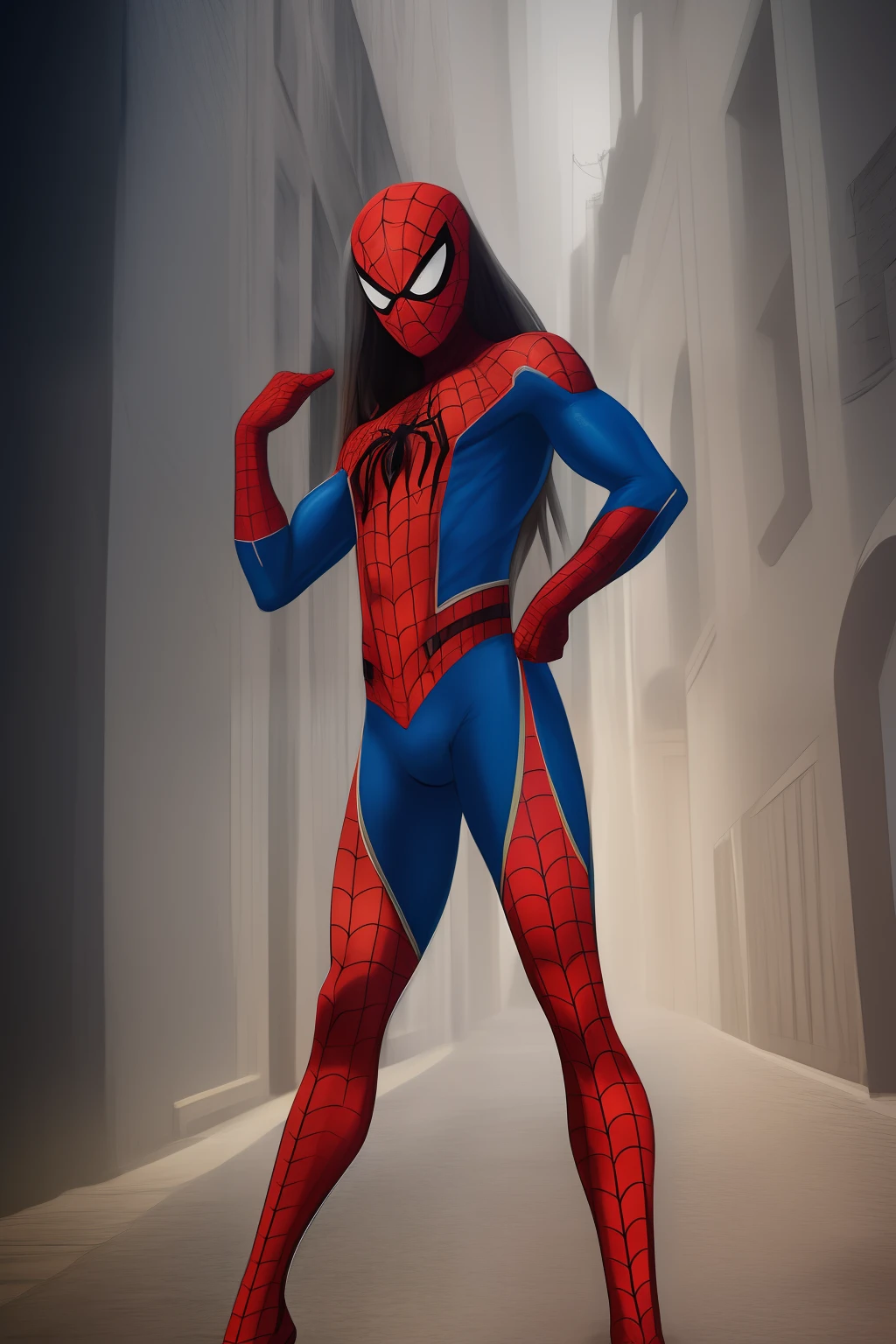 Long haired anime girl in a spider man costume