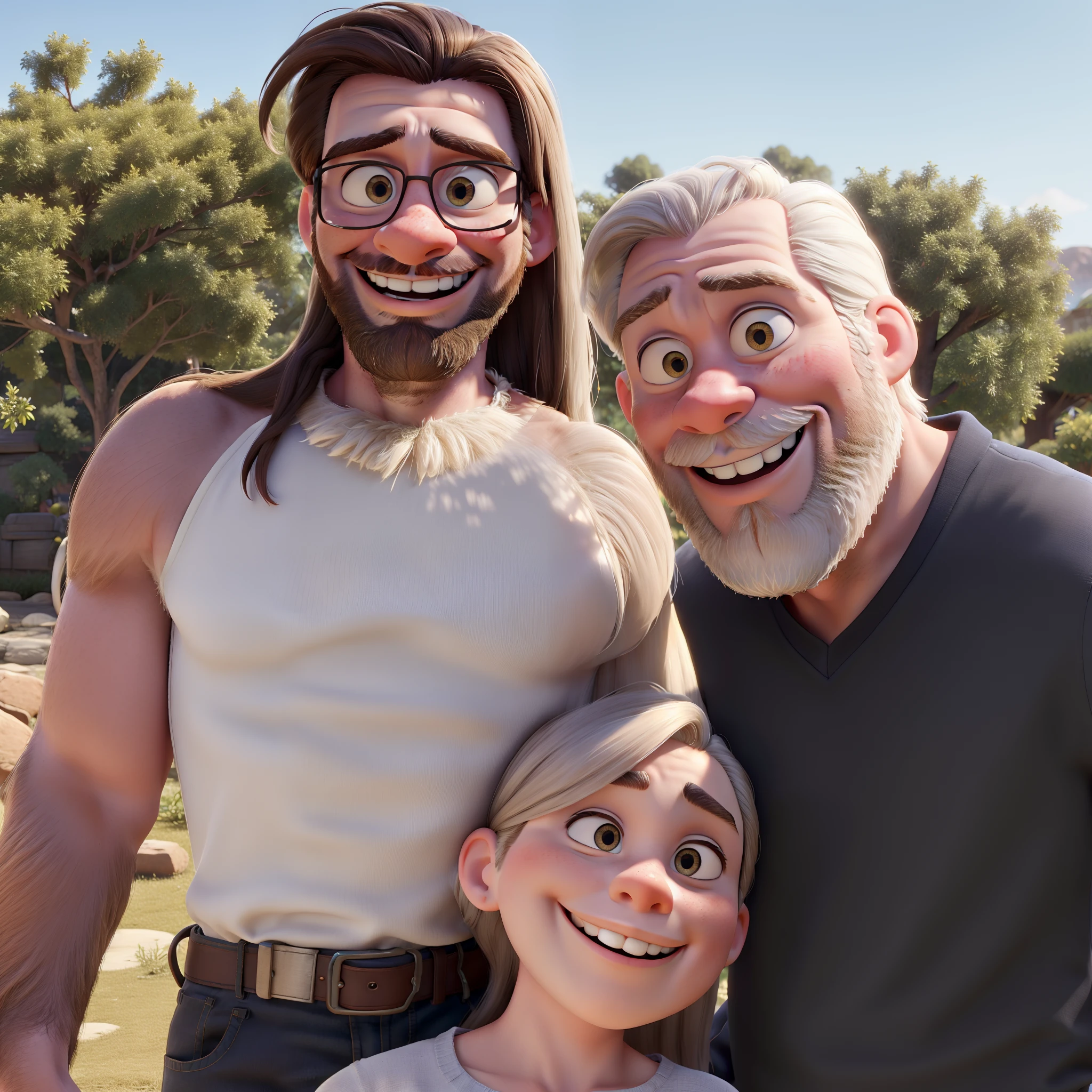 Family White Man Beard Side Hair Woman Straight Hair Child Straight Hair Smiling Disney Pixar Style High Quality . Melhor qualidade