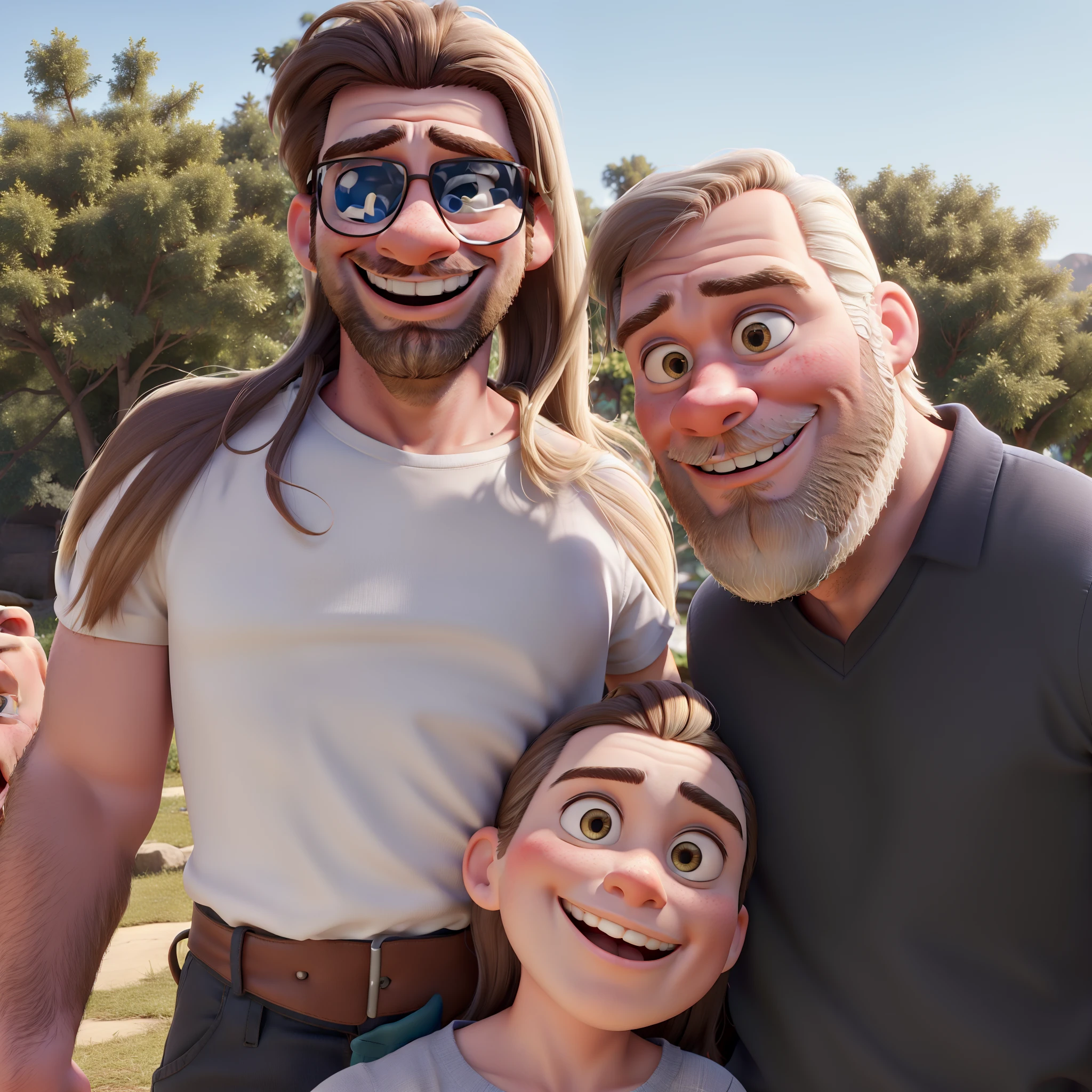 Family White Man Beard Side Hair Woman Straight Hair Child Straight Hair Smiling Disney Pixar Style High Quality . Melhor qualidade