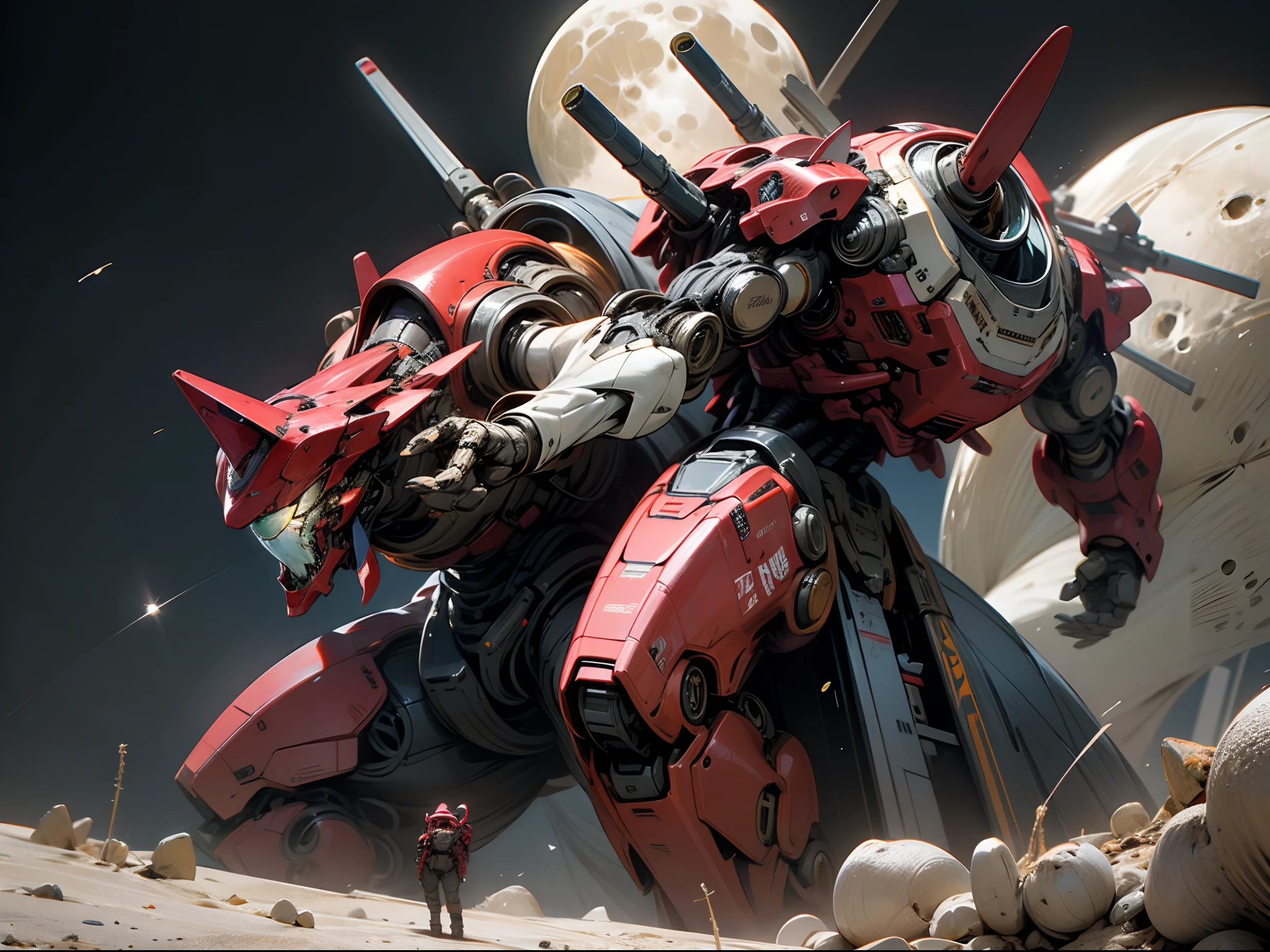 Giant robot on the moon fighting aliens