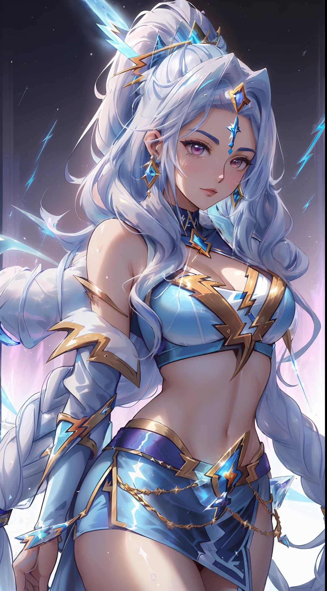 una mujer con cabello azul y un atuendo azul sosteniendo una espada, Ashe, Artgerm extremadamente detallado, (Maya Ali as Lightning Magician:1.4), (Seductora princesa elfa caballero:1.4), Modelo IG | Artgerm, Artgerm plano, Mago de hielo, Splash Art oficial, (Hechicera de hielo:1.4), inspirado por Lan Ying, Estilo de arte G Liulian, elfo azul, mobile wallpaper, More detailed 8K.motor irreal:1.4,UHD,La mejor calidad:1.4, fotorrealista:1.4, textura de la piel:1.4, obra maestra:1.8,obra-prima, mejor calidad,objeto Objeto], (detailed face features:1.3),(manos detailed:1.4),(Ice City Antarctica:1.4)