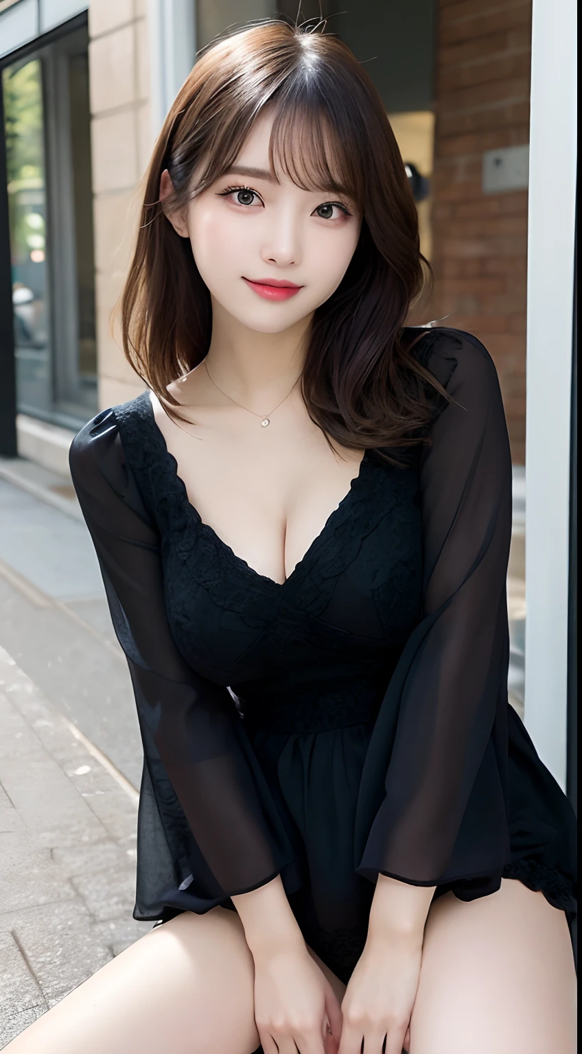 Full body 、beautiful genitals、bet scene、smile、night、RAW photo、((glowing skin))、((cute 1 girl))、20 year old beautiful girl in Prague、bright look、((brown haired))、(cleavage)、((Big eyes that shine like jewels))、Glossy and glossy skin、(medium hair)、(silky ponytail hair)、(standing)、eyeliner、beautiful bangs、hair between eyeasterpiece、最high quality、super detailed、film light、High resolution、very detailed))、detailed background、8KUHD、Digital single-lens reflex camera、soft light、high quality、film grain、Fujifilm XT3 、natural soft light、Kamimei、rich bust