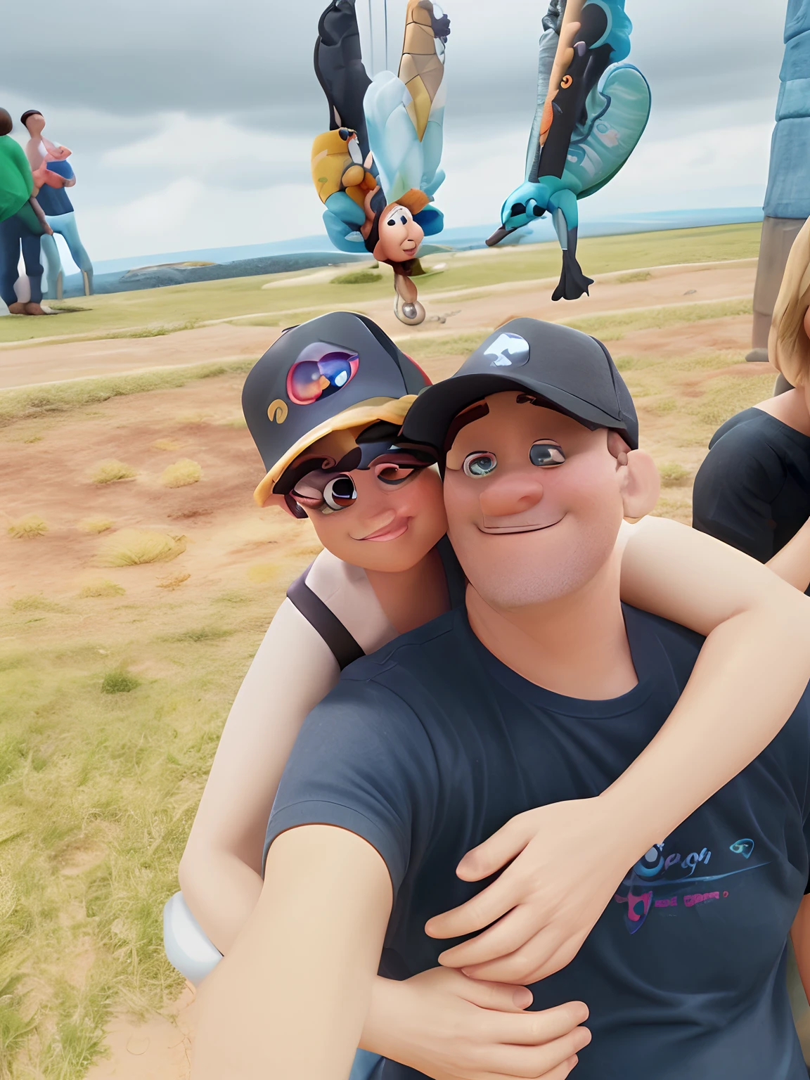 Imagem de qualidade Disney Pixar com parapentes ao fundo