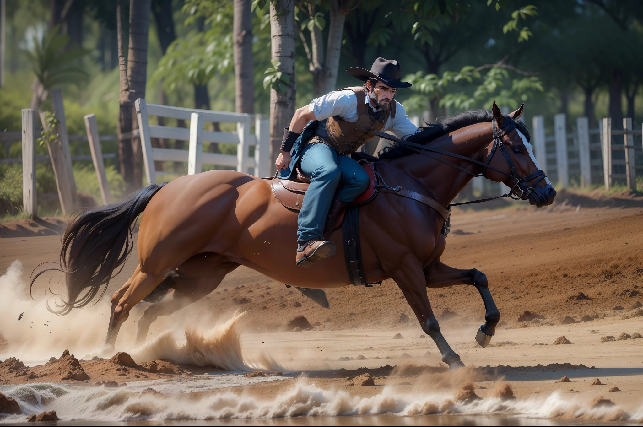 Homem vaqueiro bonito no cavalo, In Fazenda Bonita Sertão