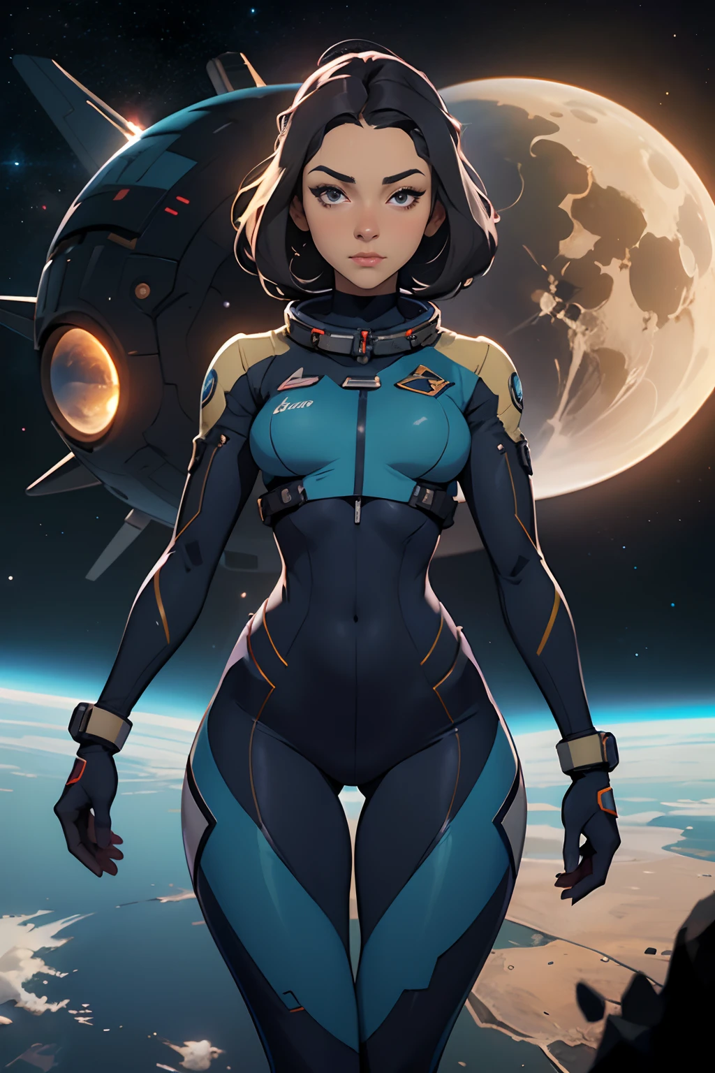 ((uma mulher com cabelos ruivos, pele azul natural)), vestindo um terno futurista, corpo inteiro, Traje Blindado Astronauta , Anime Space Cadet Girl, Wojtek FUS, Epic science fiction character art, Epic Sci-Fi Character Art, arte conceitual digital detalhada, Artstation Trend, Trend at Artstation headquarters, Sci - science fiction character, thigh gap, small waist, slender thighs