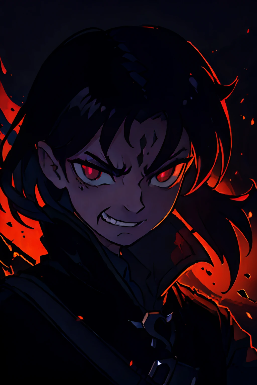 (best quality, ultra-detailed, realistic:1.37), dark fantasy, portraits,
man with no eyes, blood running down his eyes, smirking, floating crown,
black hair, devilish expression, eerie atmosphere,
wicked grin, menacing presence, supernatural aura,
sinister energy, haunting gaze, sinister beauty,
ominous lighting, intense shadows, gothic style,
red color scheme, atmospheric depth.