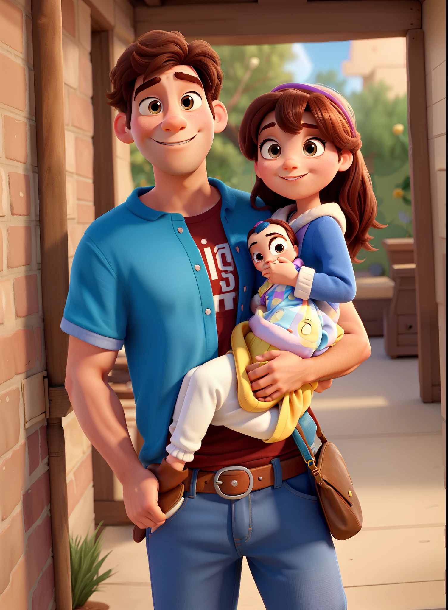 A Man and Woman Holding a Disney Pixar Style