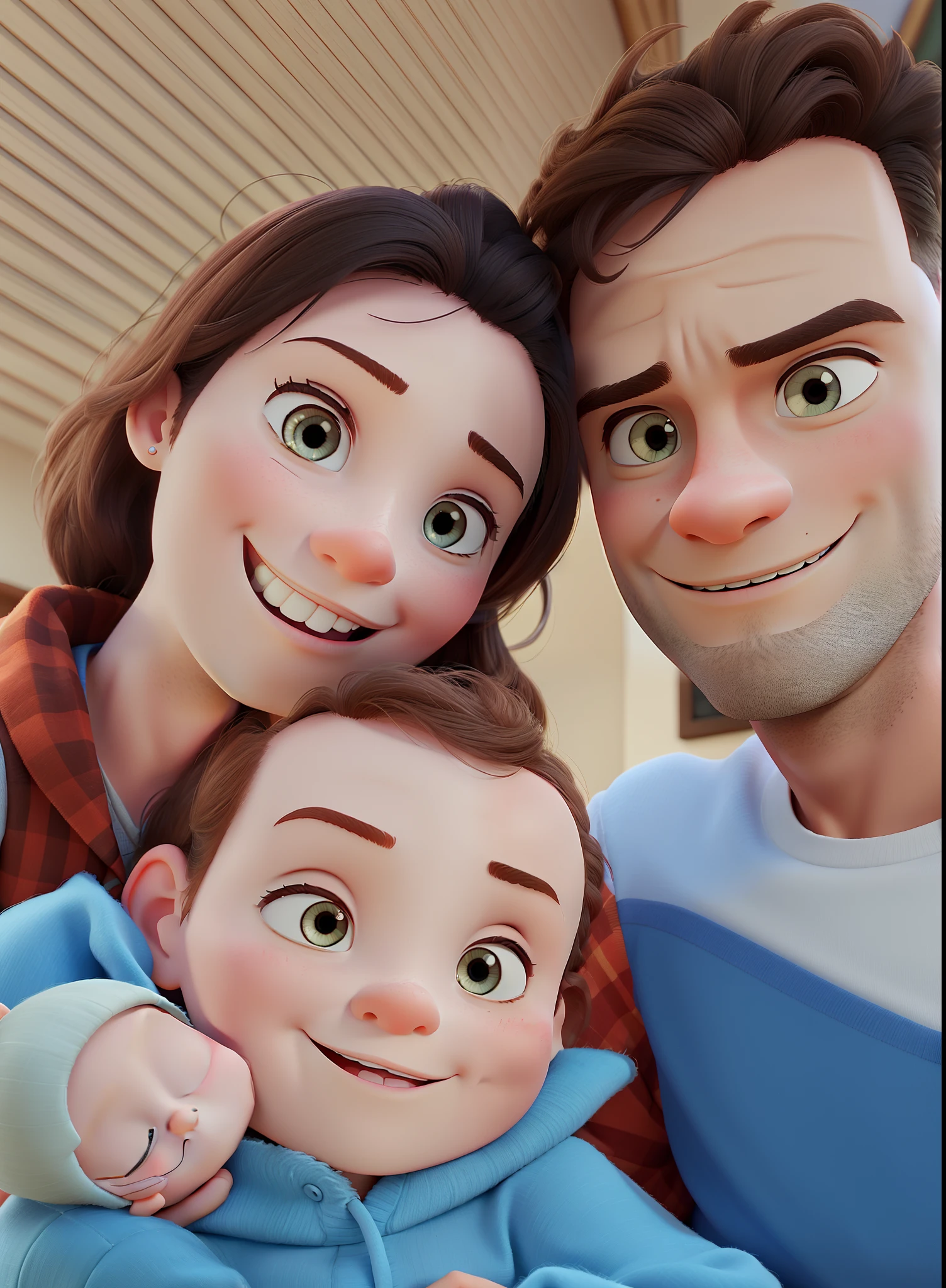 A man and woman holding a in the Disney pixar style
