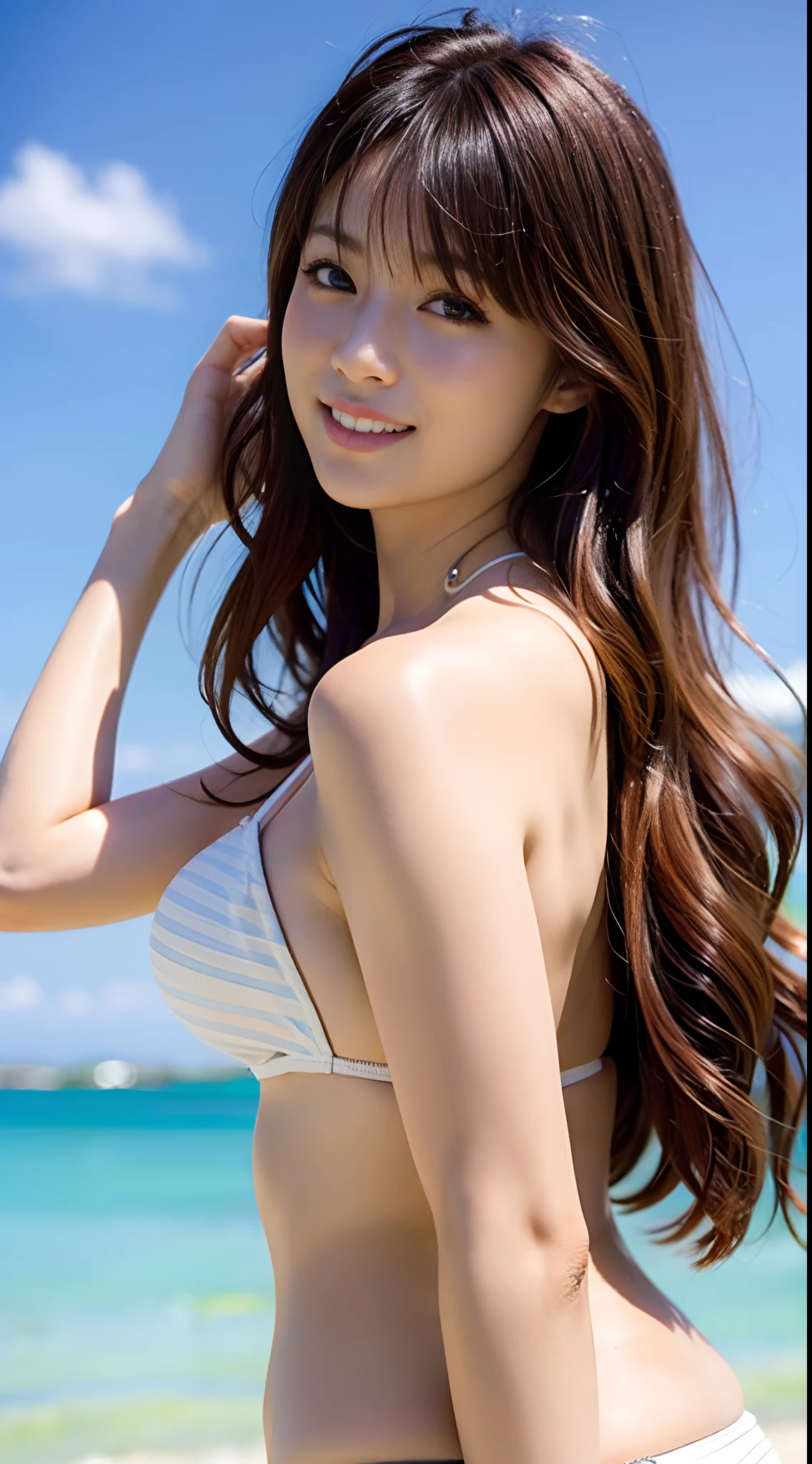 (((Actress with black-rimmed glasses shooting gravure on the beach late at night when the moon is beautiful))),(((solo person))),(((ulzzang-6500))),(((perfect anatomia:1.5))),(((Hasselblad))),(((Raised buttocks with a thin waist are the best))),(((Sexy with thin and long legs))),​masterpiece,top-quality,超A high resolution,High detailed portrait,(photographrealistic:1.4),(((1girl in))),((Wide white sand beach)),White fair skin,(((Raise one knee、Twist your body and look back))),Raise your chin and look up at the sky,bustup,20yr old,cute little,smooth chestnut-brown hair,shiny chestnut-brown hair,Smooth short bob,dishevled hair,((Cup Beautiful Breasts )),(String bikini that digs into white skin),(Dripping wet body),(Famous popular actresses of Japan),(A big smile,Happiness is supreme,sano,Opening Mouth),(Open armpits、Twist your hips and pose),High detailed eyes,((Really pure white sand beach)),((Disheveled bangs,Clean face,Gaze staring at the sky,long lashes,big eye,Distinct double eyelids,glowy skin,lipgloss