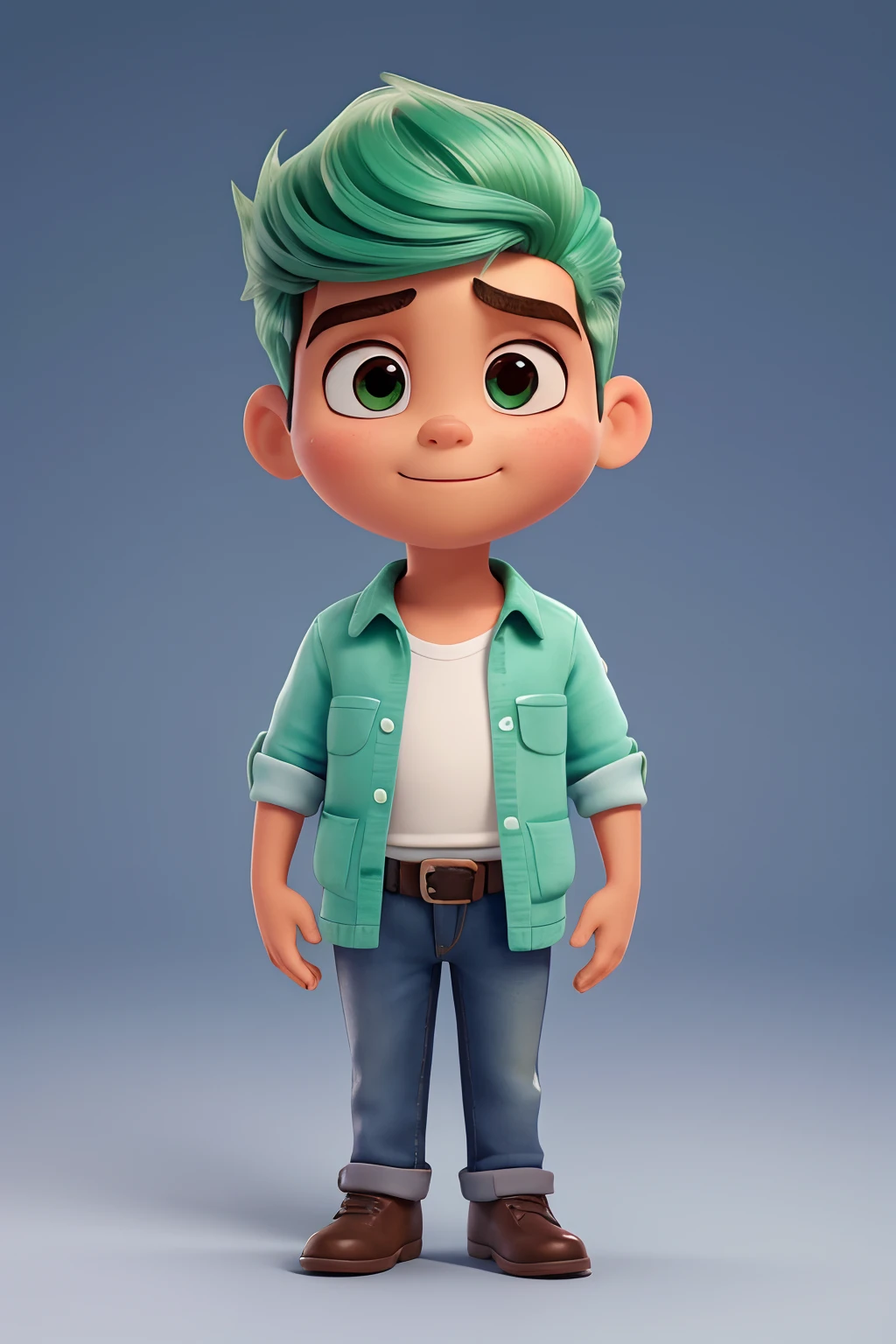 bonito pequeno musico masculino 27 anos de idade, huge head, cebelos cacheado castanho, vestindo uma camisa vermelha, olhos altamente detalhados verdes , estilo Disney pixar, alta qualidade, melhor qualidade, cavanhaque e bigode, cabelos cobrindo a testa, cacheado