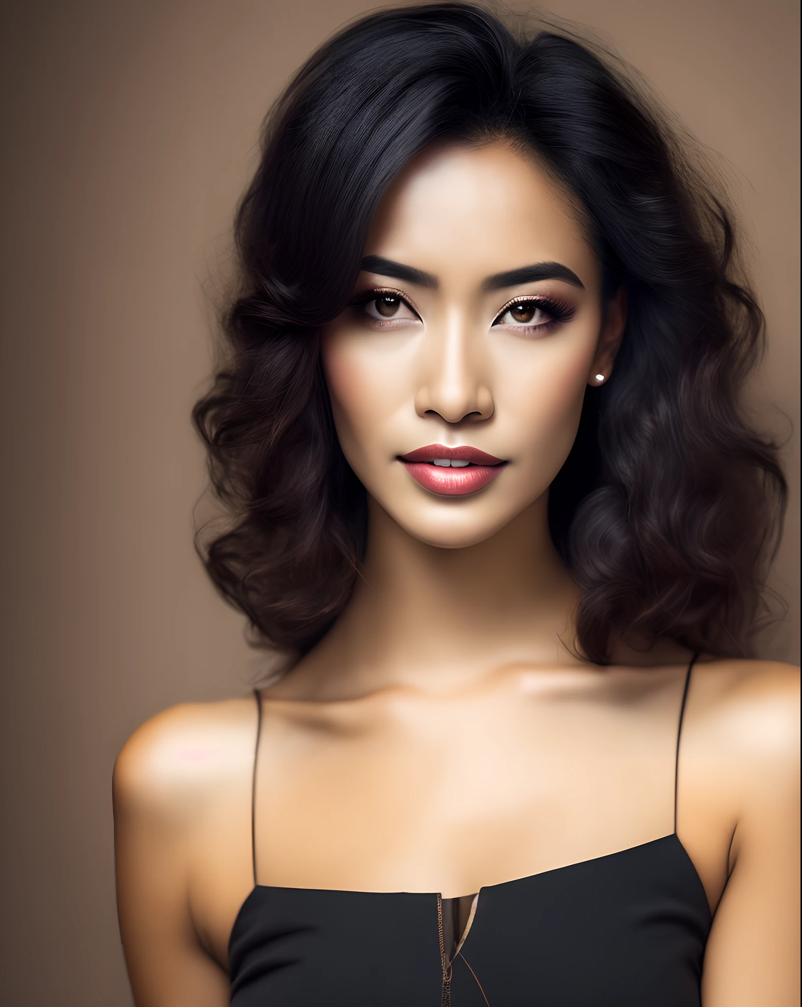 Woman 40's black hair dark hair colouful background