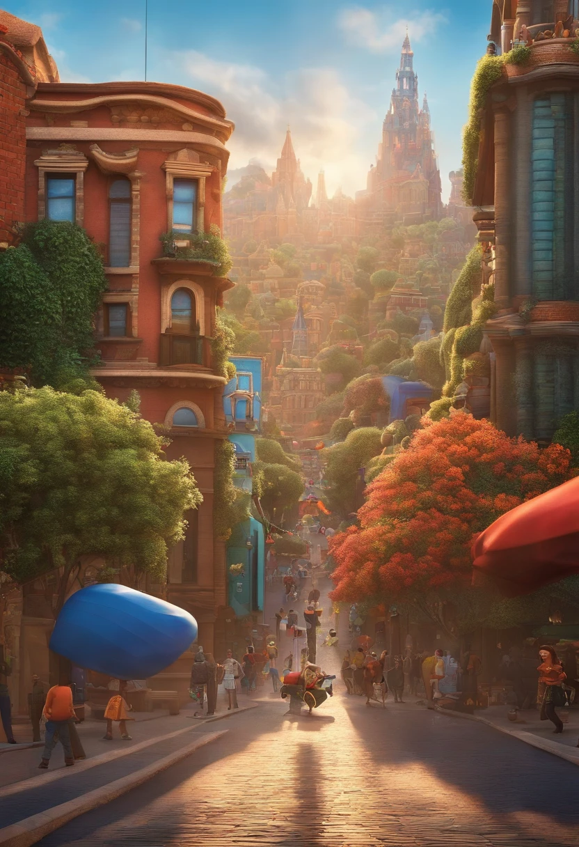 Disney Pixar -inspired movie poster with title Diivas December 47th in theaters, homem, jovem skatista 22 anos, cabelos escuros longos, wears glasses, regata branca, em uma cidade grande, With tall giant buildings.