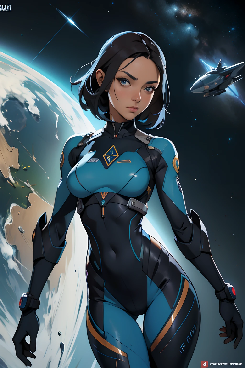 ((uma mulher com cabelos ruivos, pele azul natural)), vestindo um terno futurista, corpo inteiro, Traje Blindado Astronauta Menina, Anime Space Cadet Girl, Wojtek FUS, Epic science fiction character art, Epic Sci-Fi Character Art, arte conceitual digital detalhada, Artstation Trend, Trend at Artstation headquarters, Sci - science fiction character, thigh gap, small waist, slender thighs