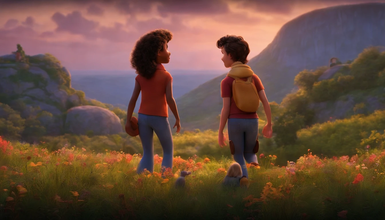 A Disney Pixar-inspired movie: three friends standing still