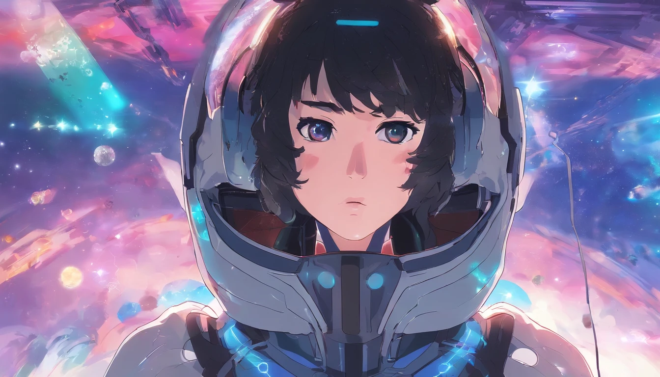 Anime Girl in space with text stop overthiking, dreamy psychedelic anime, esmagador, Elogio Artstyle, aesthetic award winning anime, Arte no estilo de Guweiz, arte em alta de anime, Transbordando, portrait anime space cadet girl, anime asthetic, anime inspiration, Arrogante, pixiv trending, anime aesthetic, ( ( Makoto Shinkai ) )