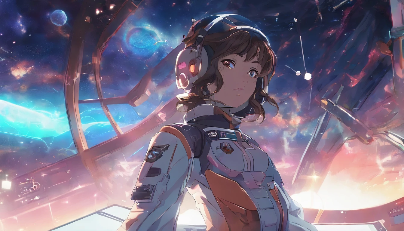 Anime Girl in space with text stop overthiking, dreamy psychedelic anime, esmagador, Elogio Artstyle, aesthetic award winning anime, Arte no estilo de Guweiz, arte em alta de anime, Transbordando, portrait anime space cadet girl, anime asthetic, anime inspiration, Arrogante, pixiv trending, anime aesthetic, ( ( Makoto Shinkai ) )