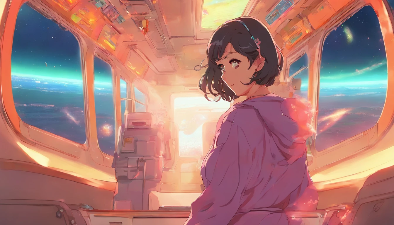 Anime Girl in space with text stop overthiking, dreamy psychedelic anime, esmagador, Elogio Artstyle, aesthetic award winning anime, Arte no estilo de Guweiz, arte em alta de anime, Transbordando, portrait anime space cadet girl, anime asthetic, anime inspiration, Arrogante, pixiv trending, anime aesthetic, ( ( Makoto Shinkai ) )