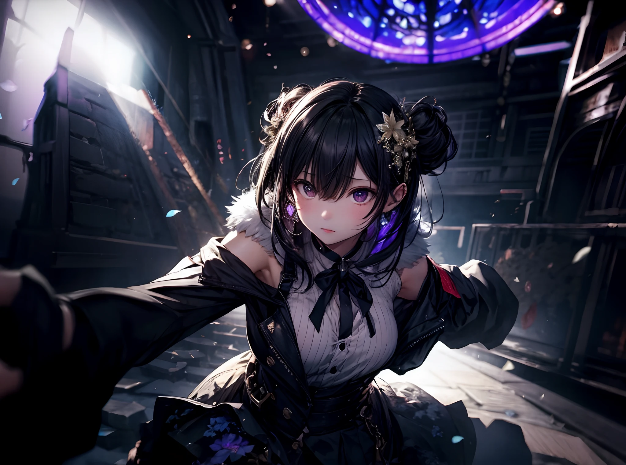 Dense background、ruins、murky、depth of fields、stain glass、lumnious、Dancing petals
