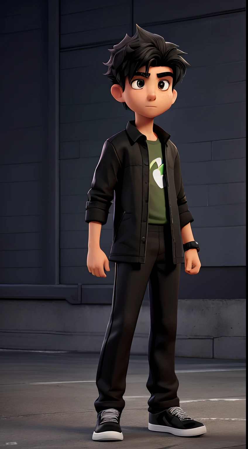 A close up of a cartoon character in a black jacket and pants - SeaArt AI