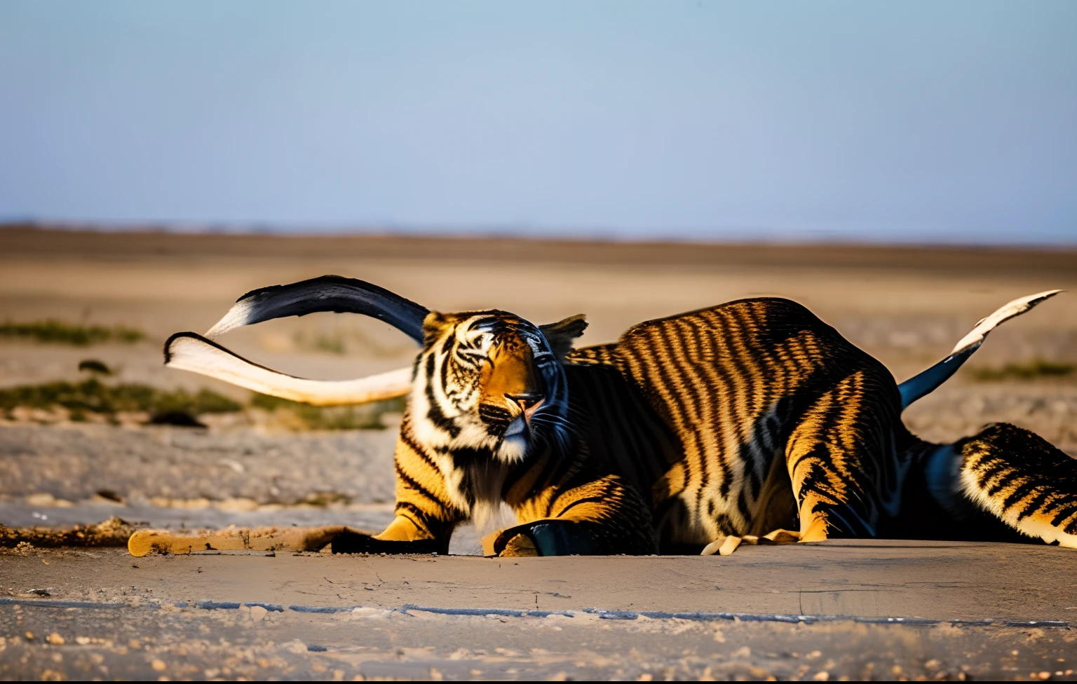 Rosto e pata de Tigre fraco, velho, com olhos aberros de medo, teeth on display, batendo com uma pata em uma ampulheta de areia. Alta qualidade, plano de fundo desfocado escuro verde. floresta