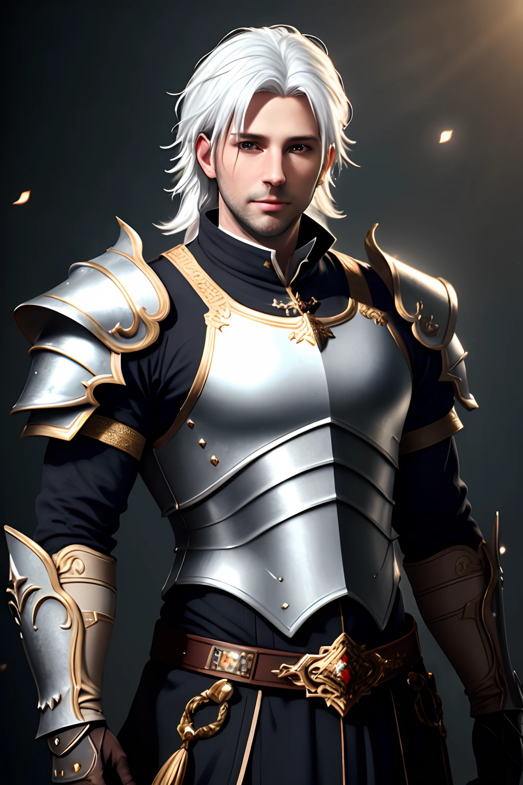 masterpiece, ultra detailed photography of a gorgeous humanoid dragon male, 1guy, (((36 year old male))), perfectly drawn face, wearing a luxury white battle armor, luxurious gloves, 8k resolution, photorealistic, ultra-high quality, king, opulent detailed background, covered navel, 32k, (medium white hair), full lips, curvy guy, perfect anatomy, cinematic lighting, intricately detailed, white tetradic color, volumetric lighting, small white beard