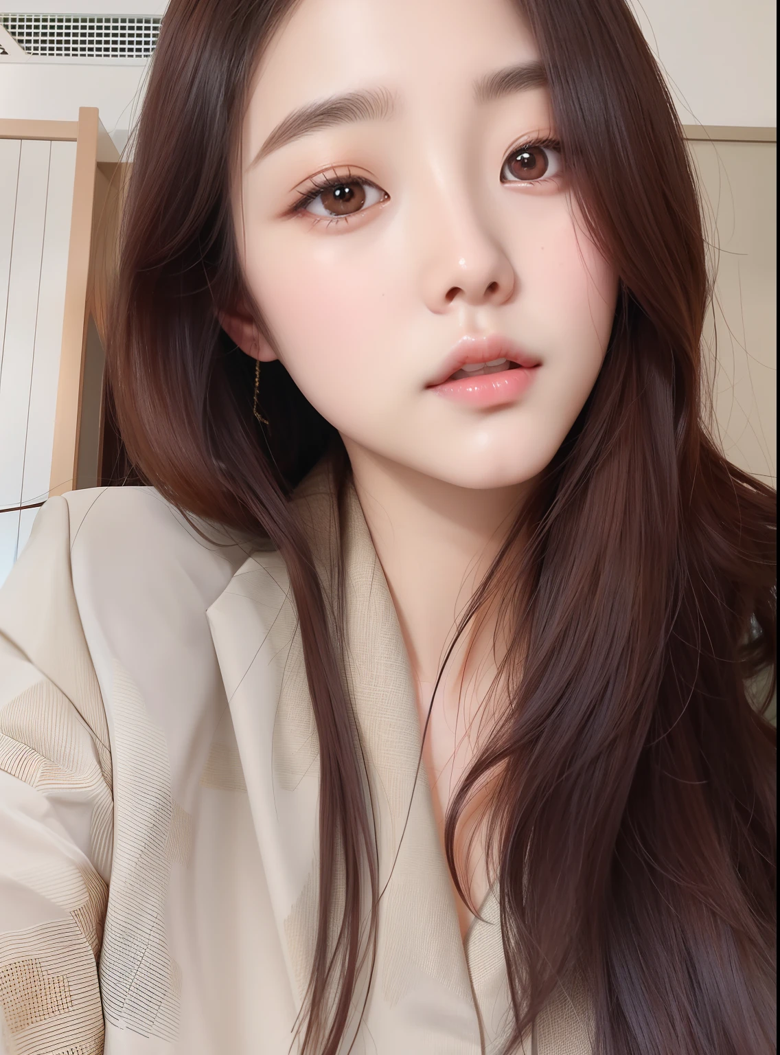 Asian woman with long hair and a blazer posing for a photo, Jaeyeon Nam, Heonhwa Choe, Sakimichan, coreana, Lee Ji-eun, Lee Ji - Eun, Hwang SE - EM, Ulzzang, young adorable korean face, Mulher sul-coreana bonita, Parque Ji-min, Seseon Yoon, Jinyoung Canela