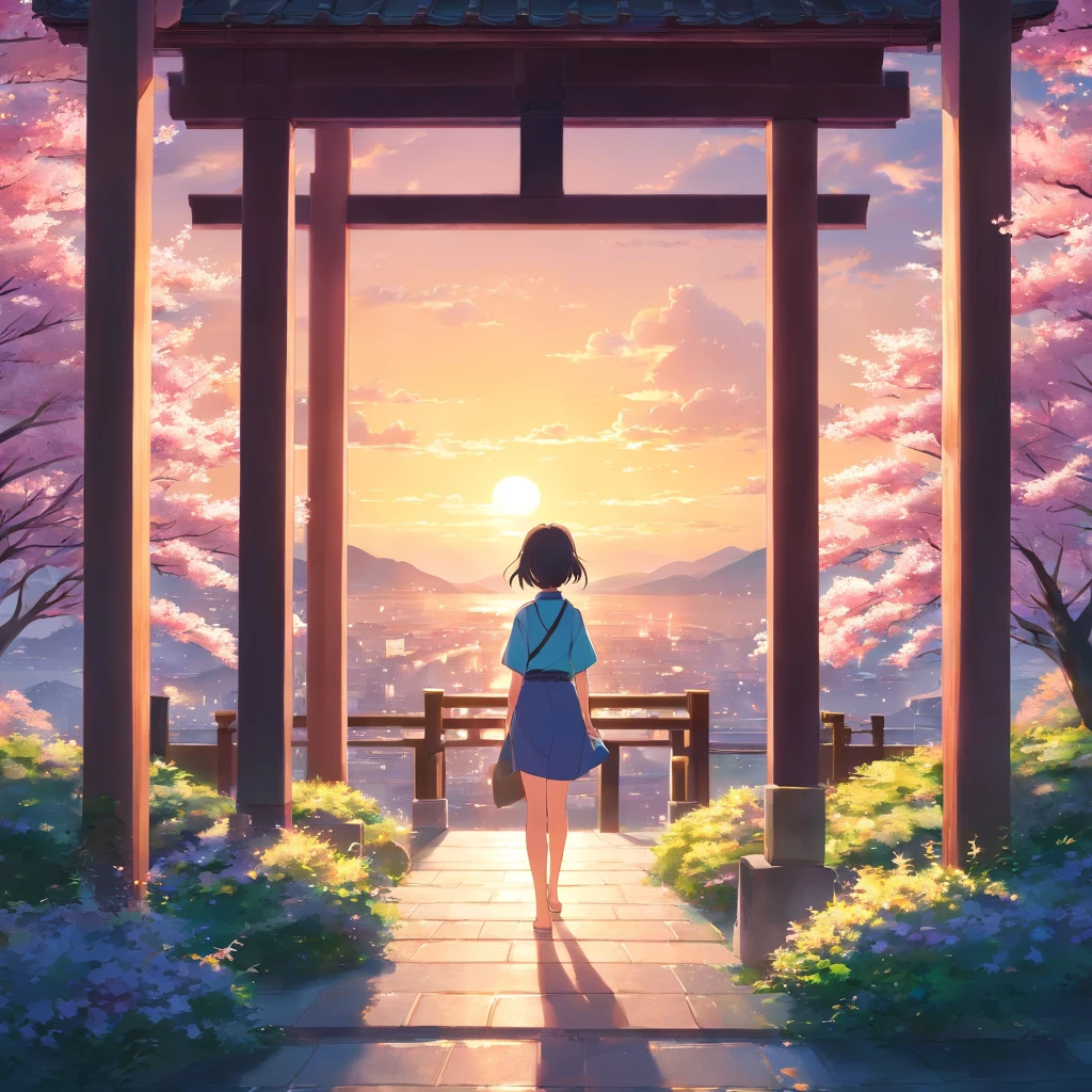 "Masterpiece, Best quality, cinematic Film still from, Aoba Yuzutsu, Picture of no one,Temple, Spring afternoon, Close-up, Bright, cheerfulness, Attractive, Warm and soft lighting, Sunset, (spark of light:0.7)"