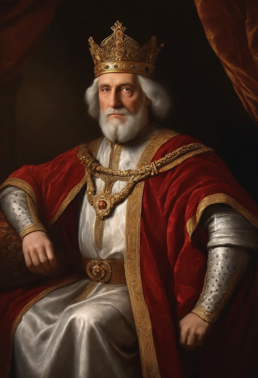 face forward 180º, eyes and face forward 180º, old medieval king, portrait of old medieval king, portrait of an old medieval king, crusader kings 3, portrait of a king looking forward, portrait of the emperor of humanity, majesty in noble clothes, granting him a noble title