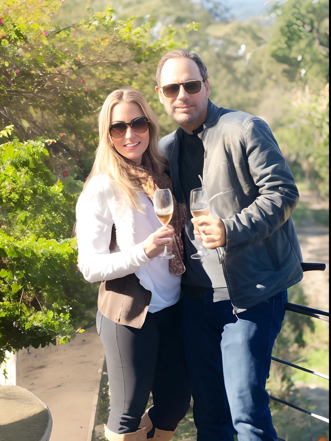They're standing next to each other holding wine glasses, Napa, Millaise e Greg Rutkowski, sparkling in the sunlight, divertindo-se, Directed by: Julian Hatton, perfect crisp sunlight, Wine, imagem de perfil, Directed by: Tom Wänerstrand, Directed by: Warren Mahy, ao sol, belos arredores, Directed by: Gwen Barnard, Olivia, ao ar livre