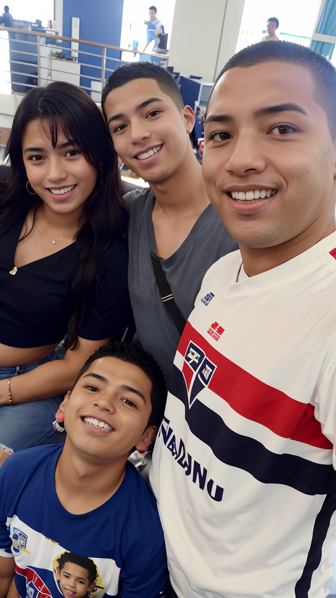There is a group of people who are posing for a photo, Happy family, In Sao Paulo, Directed by: Nandor Soldier, Ronaldo Nazario Fenomeno, Directed by: Willian Murai, Ronaldo Luis Nazario da Lima, Ronaldo Nazario, caio santos, edu souza, andrea rocha, david rios ferreira, mateus 9 5, Family photo