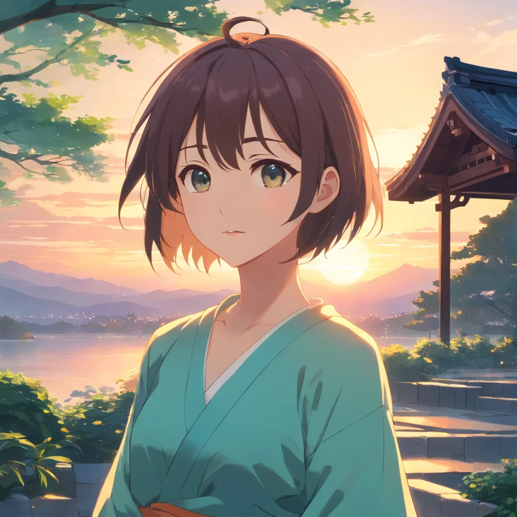 "Masterpiece, Best quality，Aoba Yuzutsu, There is no one in the picture，Temple, Spring afternoon, Close-up, Bright, cheerfulness, Attractive, Warm and soft lighting, Sunset, (spark of light:0.7)"