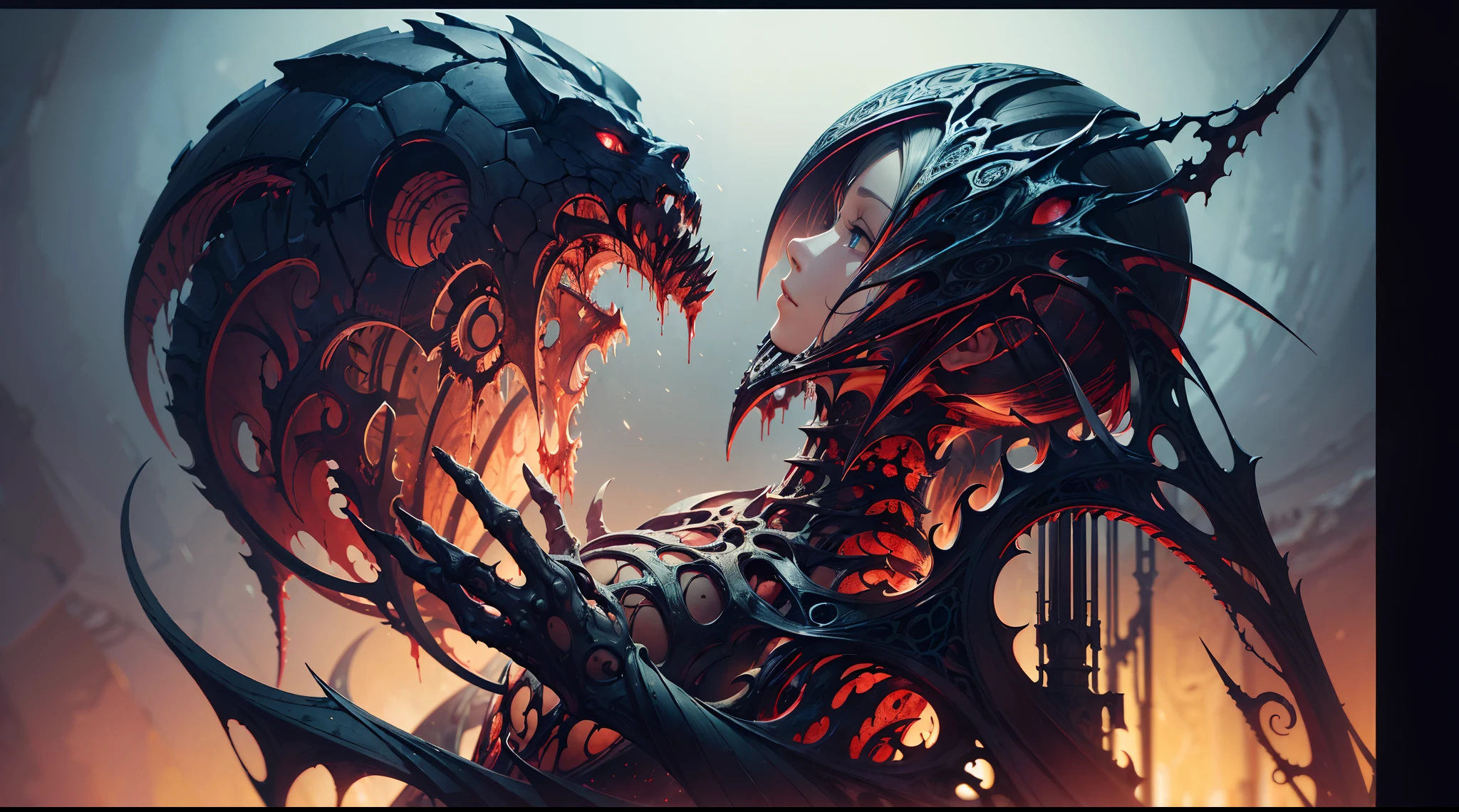 (body horror:1.4), (biomachine:1.3), (bloody:1.2), living being, (colorful:1.2), Hans Giger, many hands, (zentangle:1.2), oil on matte canvas, sharp details intricate, highly detailed, digital painting, rich color, smooth, sharp focus, illustration, Unreal Engine 5, 8K, art by artgerm and greg rutkowski and alphonse mucha (masterpiece,detailed,highres:1.2),