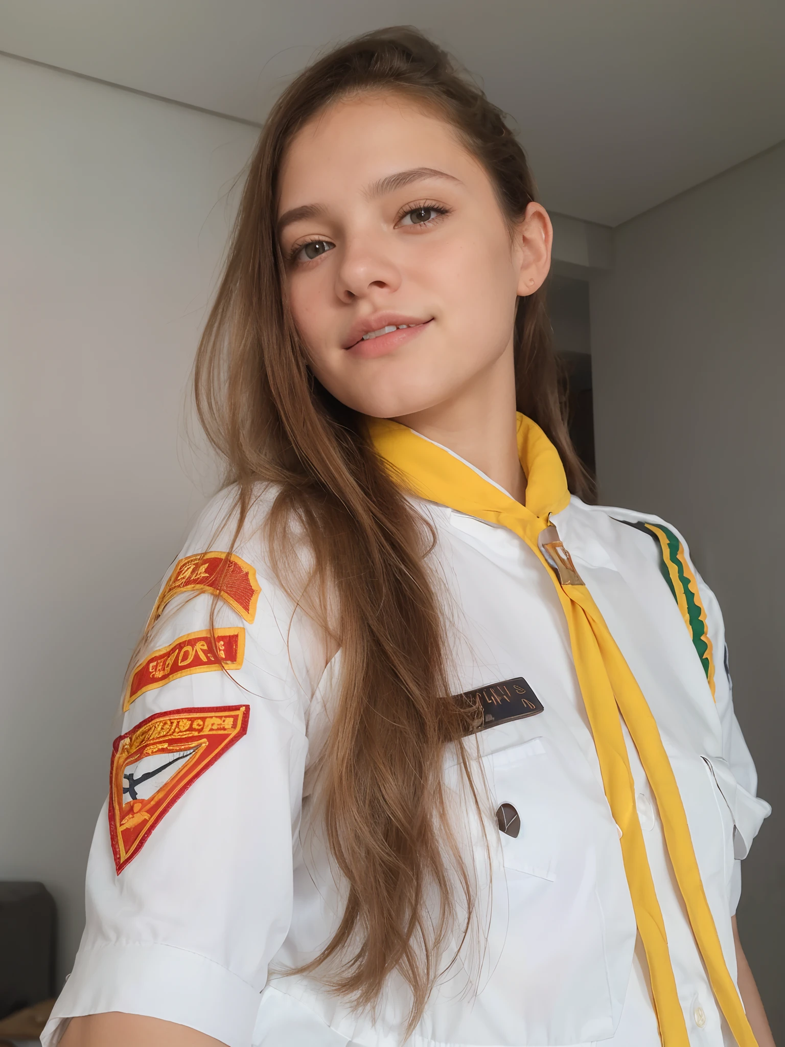 ((a mais alta qualidade, 8k, obra-prima: 1.3)), Realista, fotos de alta qualidade, Qualidade Superior, bonito-fino rosto, foto de menina bonita 13 anos de idade, modelo de menina slim,o russo, modelo bonito da menina, Menina rusa, Cara ova, Menina russa, Modelo feminina anos, menina modelo bonita, innocent expreof the girl next door, nice delicate face, Cabelos castanhos, Olhos castanhos bonitos, saco lacrimal, Droopy Eyes, Corpo jovem