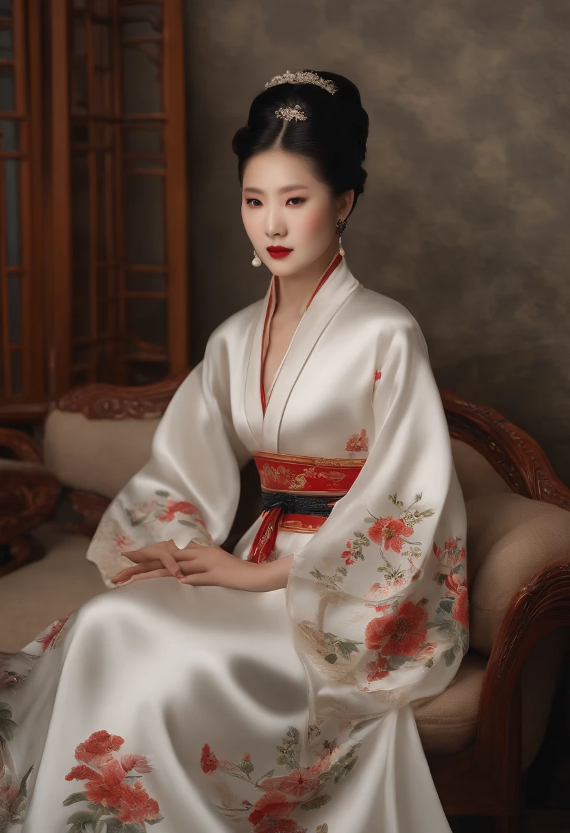 arafed woman in a white dress sitting on a couch, inspired by Gao Qipei, inspired by Yao Tingmei, porcelain japanese mannequins, inspired by Gao Xiang, inspired by Min Zhen, inspired by Chen Chun, inspired by Itō Shinsui, inspired by Yun Du-seo, inspired by Sim Sa-jeong, inspired by Mei Qing