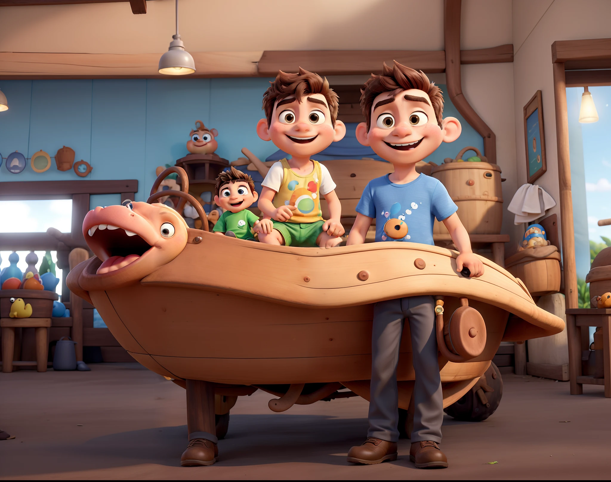 Create an image of Noah Davi that is in my gallery, make a clear image with high 8K quality and that he is a Disney Pixar adventurer, he is 8 months old and is wearing a diaper with a tank top in the Beto Carreiro World park. From a title to a photo and also include Disney Pixar on the cover.