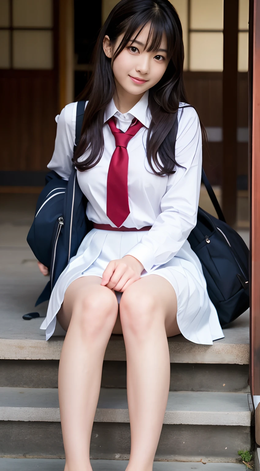 (masterpiece, highest quality:1.2), 8k, 12才のfull nudeの女の子, 85mm,Official AR RAW Photo, スーパースリムなスレンダーbeautiful girl, (When I lift up my short navy blue skirt、下Half bodyfull nude、short sleeveの白シャツ、show me your ears、naked girl photoshoot、full nude, cute face, close, Half body, Biolace, gardenia, beautiful girl, school uniform, Bind your neck with a rope, thighs, short sleeve, stand on the station platform, looking at the viewer, no makeup, (big smile), film grain, chromatic aberration, sharp focus, face light, clear lighting, Ten generations, detailed face, background bokeh, (dark red tie:1.1)、((((((12 year old girl))))))、((((((12才のfull nude女子高生)))))、thin waist、Rear-facing figure、Looking Back Face