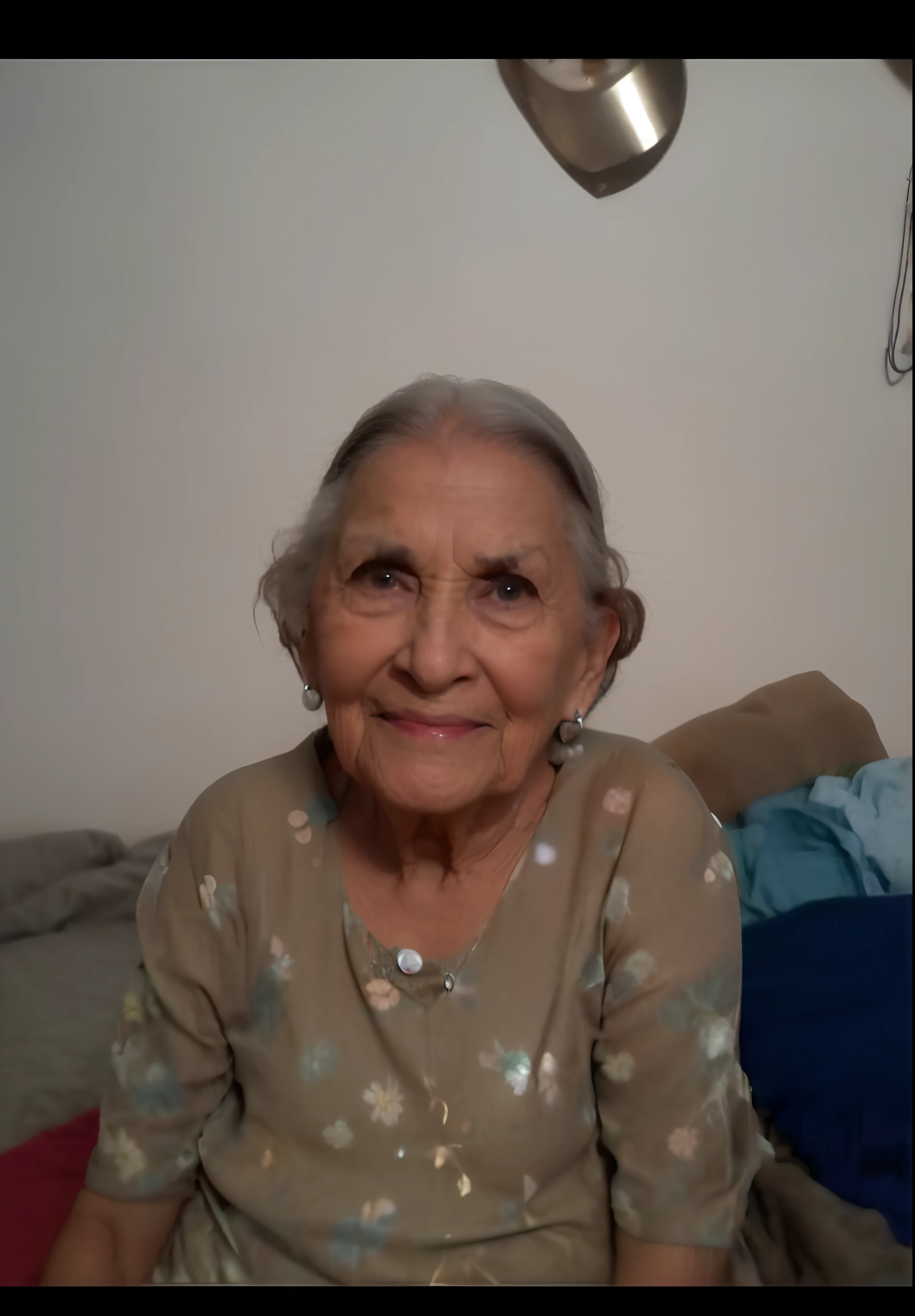 Hay una mujer sentada en una cama con cara de preocupacion, sin maquillaje, de aspecto sencillo. She is in her 70s, 70 years, 70 years, monserrat gudiol, , anciana, anciana, years old, vetusto, una anciana, The Oracle of the Mayan Elders