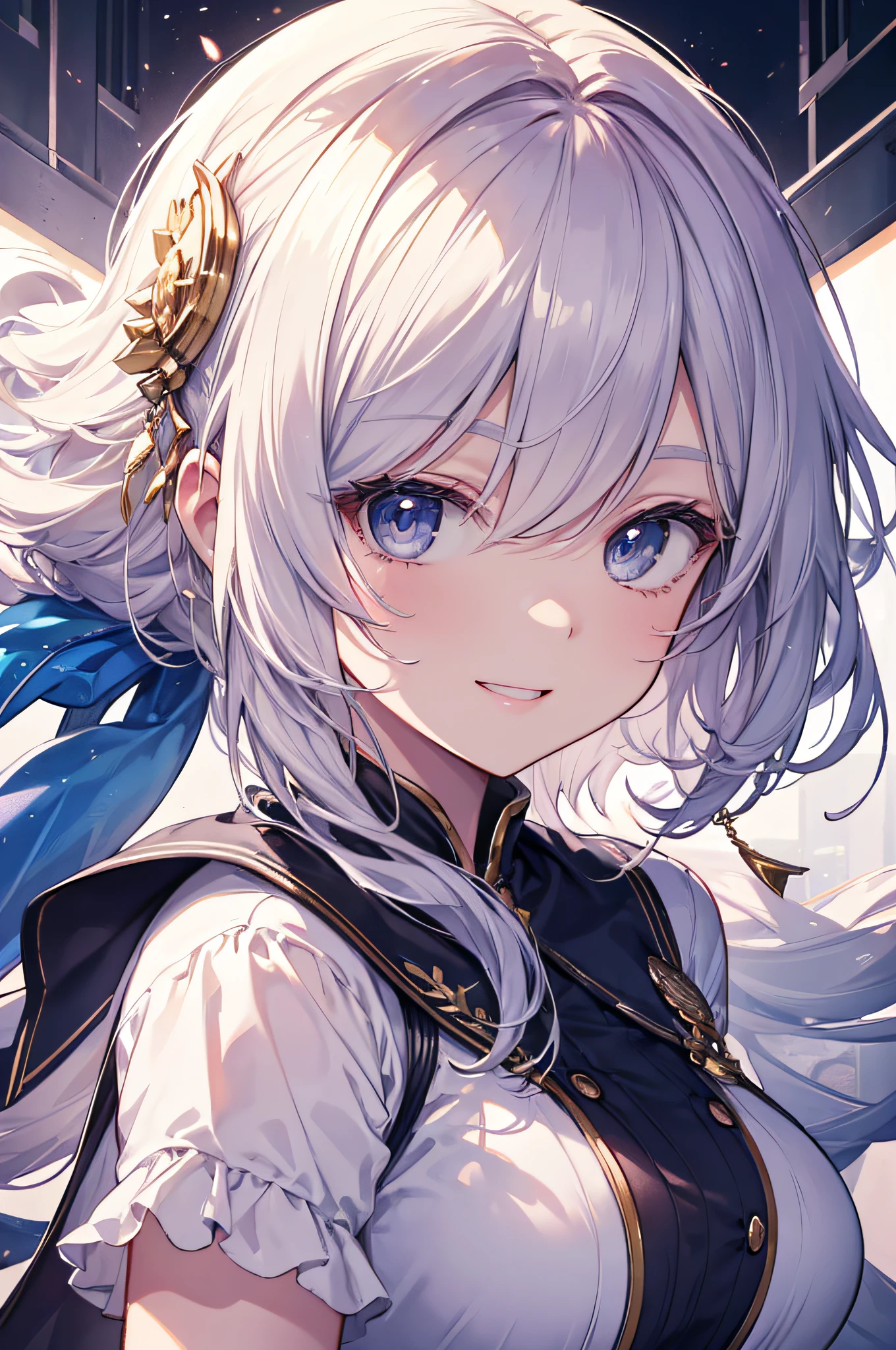 Anime girl with white hair and blue eyes in a white dress - SeaArt AI