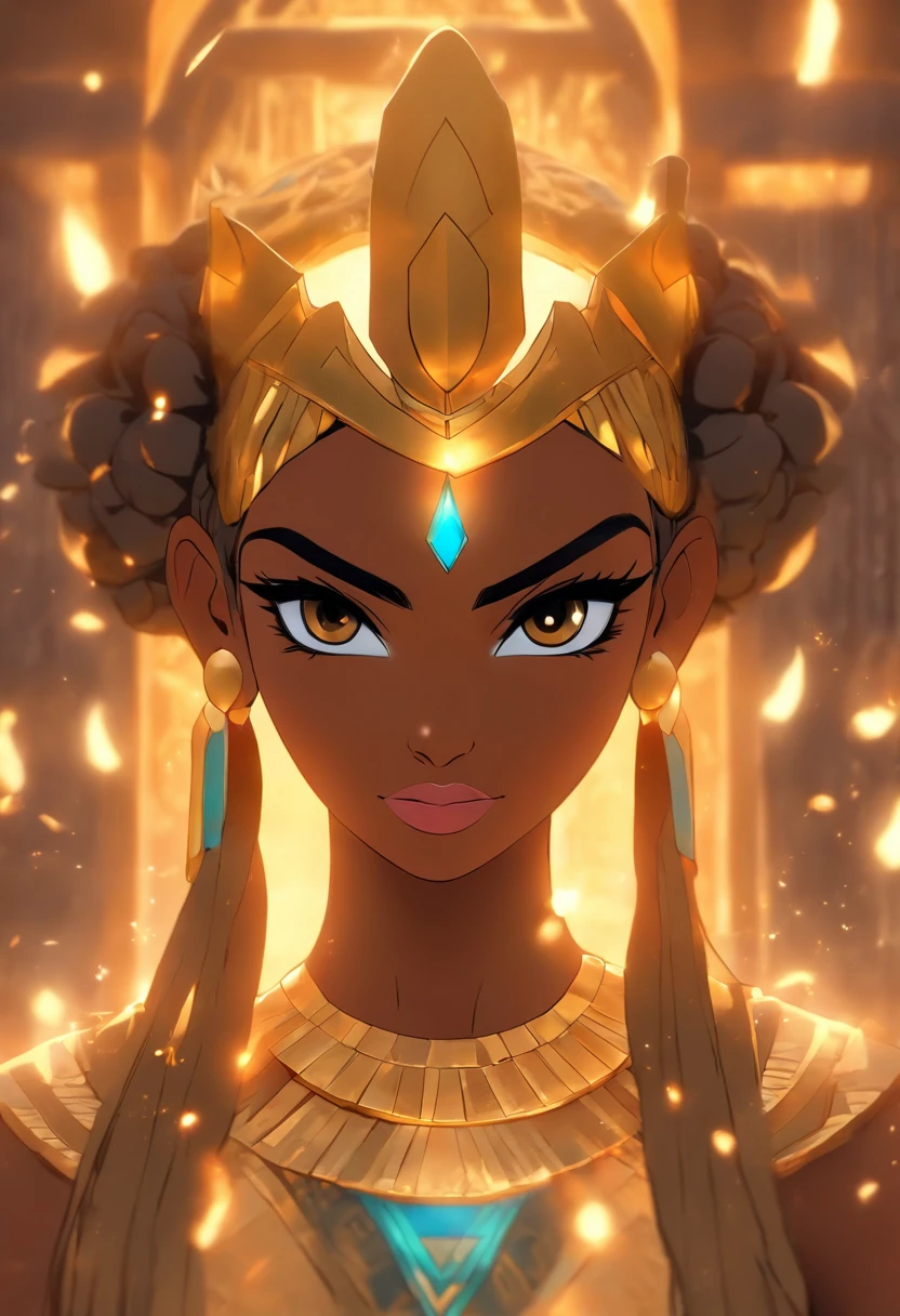 (((Phoenician Goddess))) best quality, ultra-high resolution, CG detalhado 4K, piece of master,ANATE,mulher parda, afro-brasileira,Atef,((Egyptian crown)),segurando uma clave, colar, Arabic clothes, Phoenician mythology, Arabic painting style, esthetic, Beautiful image, profundidade de campo, centrado na tela
