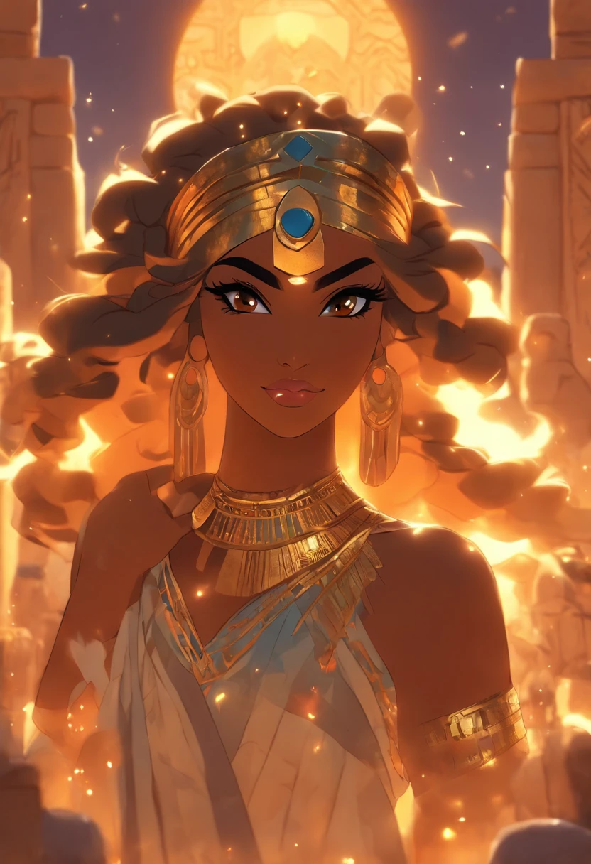 (((Phoenician Goddess))) best quality, ultra-high resolution, CG detalhado 4K, piece of master,ANATE,mulher parda, afro-brasileira,Atef,((Egyptian crown)),segurando uma clave, colar, Arabic clothes, Phoenician mythology, Arabic painting style, esthetic, Beautiful image, profundidade de campo, centrado na tela