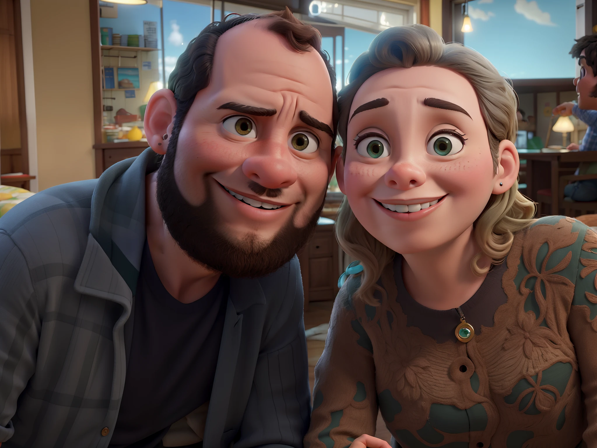 Um casal apaixonado em Lisboa com o Rio Tejo ao fundo criado poster estilo disney pixar