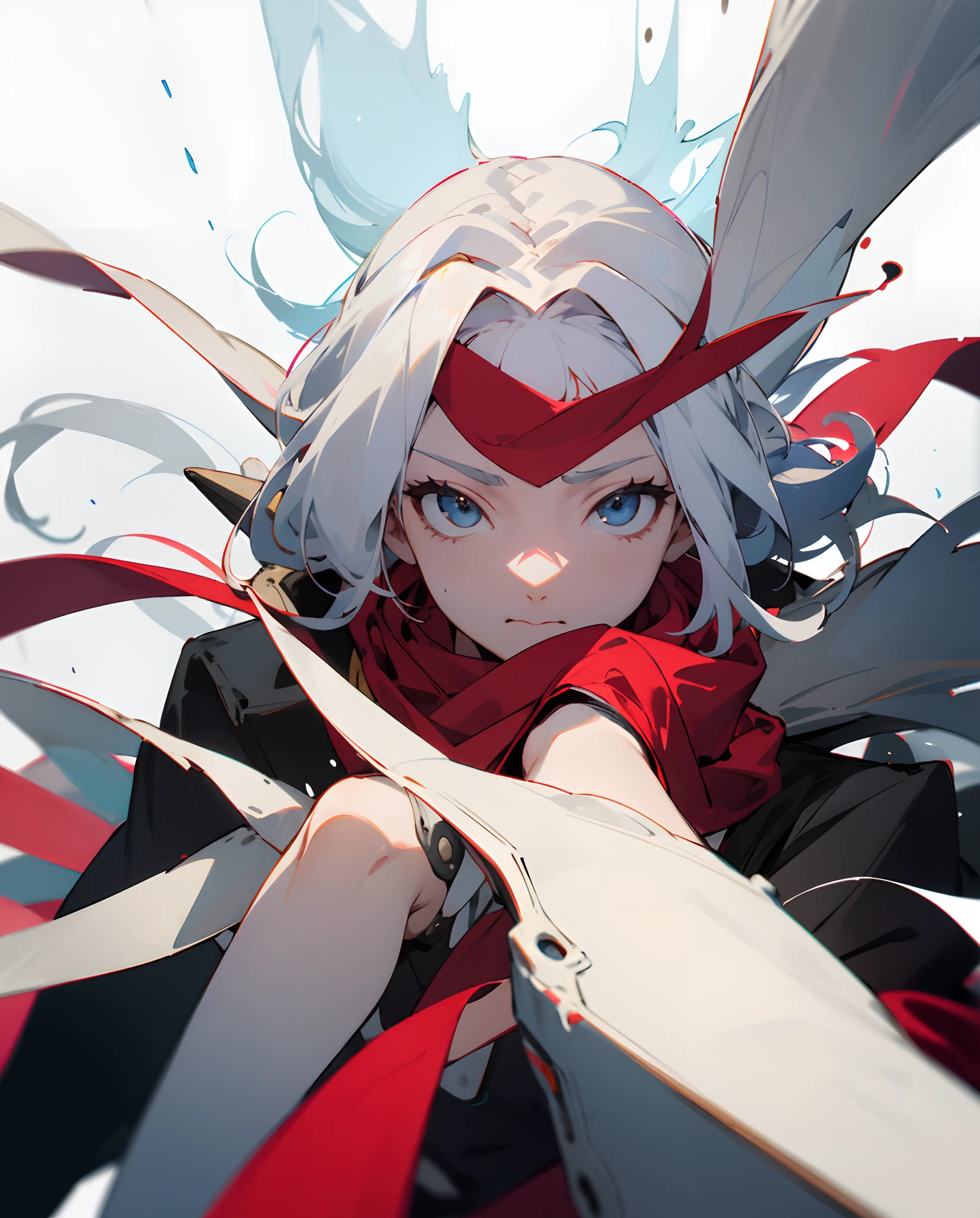 lobo branco feminino, olhos vermelhos, desenho de anime de Puru, Red scarf on neck, arte peluda, furafinidade, cores planas, desenho realista, segurando um catavento vermelho