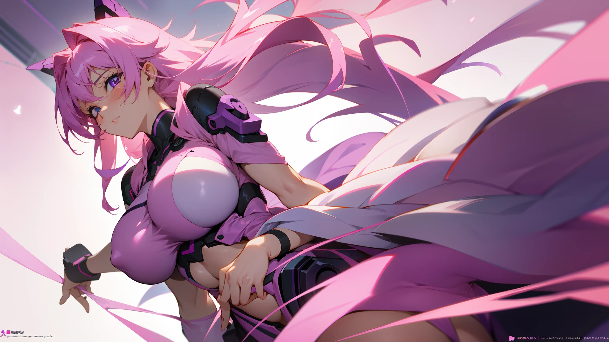 Best Quality, high resolution,Beautiful girl with big breast, anime, Pink and purple tones,