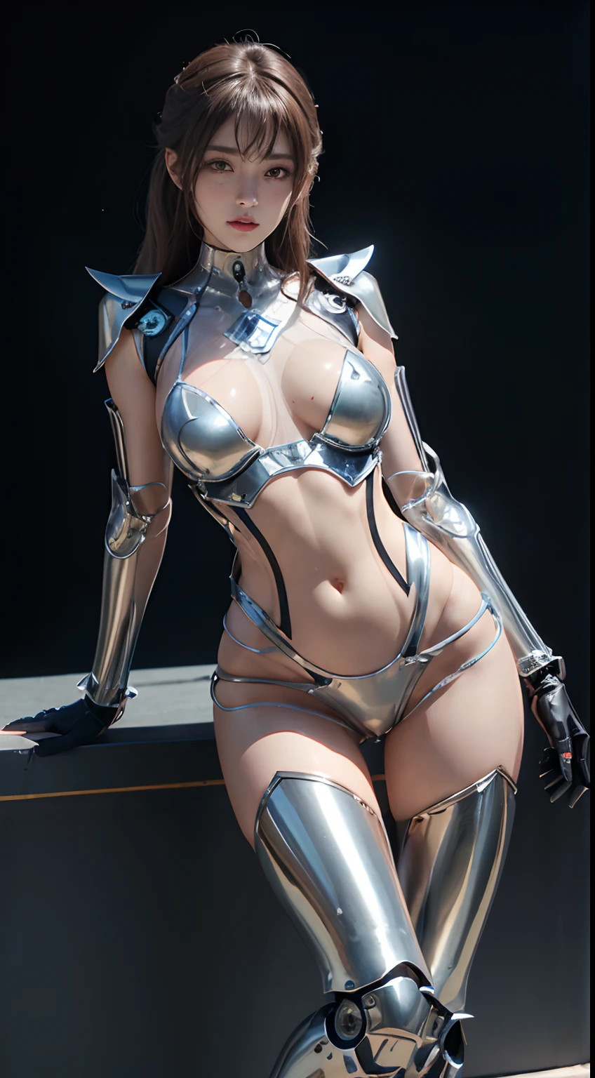 ((Best Quality, 8K, masutepiece: 1.3)), 1girl in, Shiny skin,
sharp, Perfect Body Beauty, realistic shaded perfect body, ("Bosi Suit ,Transparent " :1.2),
, (Mechanical armored gloves:1.2), (Mechanical Armor Leggings:.2) Big_breasts ,Mechanical, Thigh ,Dynamic Pose, No bra, electricity, Wind, elaborate details