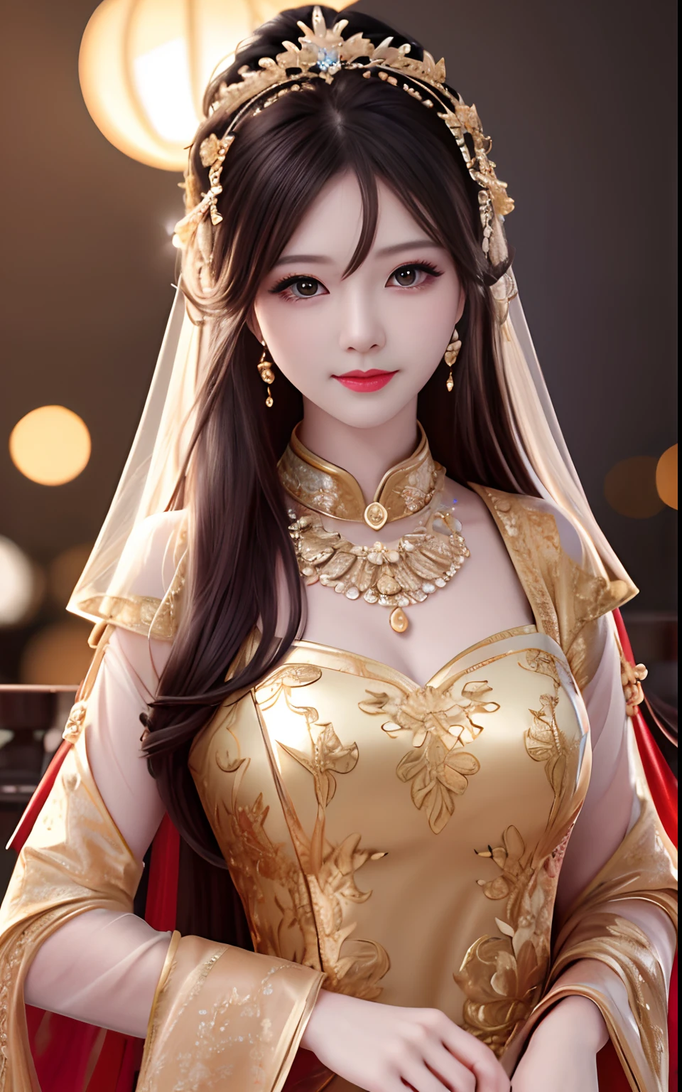 Best quality, Masterpiece, A high resolution, 1girll,china dress,hair adornments,necklace, jewelry,Beautiful face,after sexing_Body, Tyndall effect,Photorealistic, Dark Studio, rim lit, twotonelighting,(highdetailskin:1.2), 8K Ultra HD, Digital SLR, Soft lighting, High quality, voluminetric lighting, candid, photographed, high resolution, 4K, 8K, Bokeh