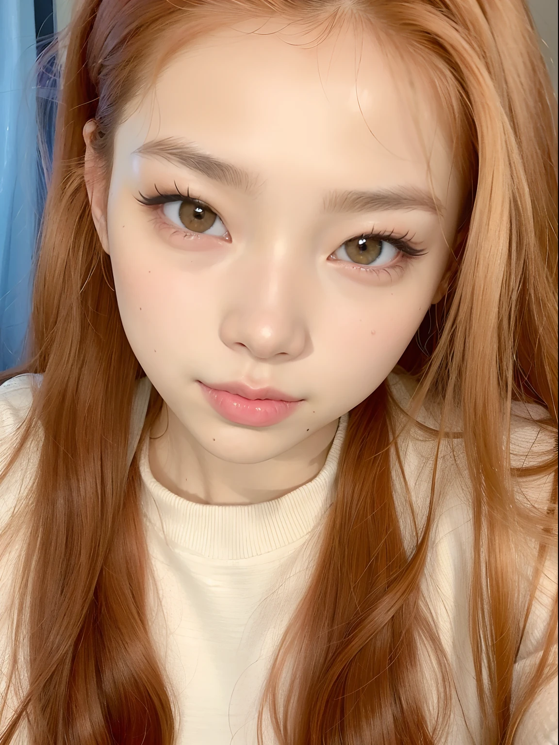 There is a young woman with long red hair posing for a photo, jennie blackpink, Parque Roseanne do Blackpink, jossi do blackpink, Retrato de Jossi de Blackpink, Lalisa Manobal, mel - olhos coloridos, Lalisa Manoban do Blackpink, young adorable korean face, Parque Ji-min, Heonhwa Choe, Chiho, menina coreana