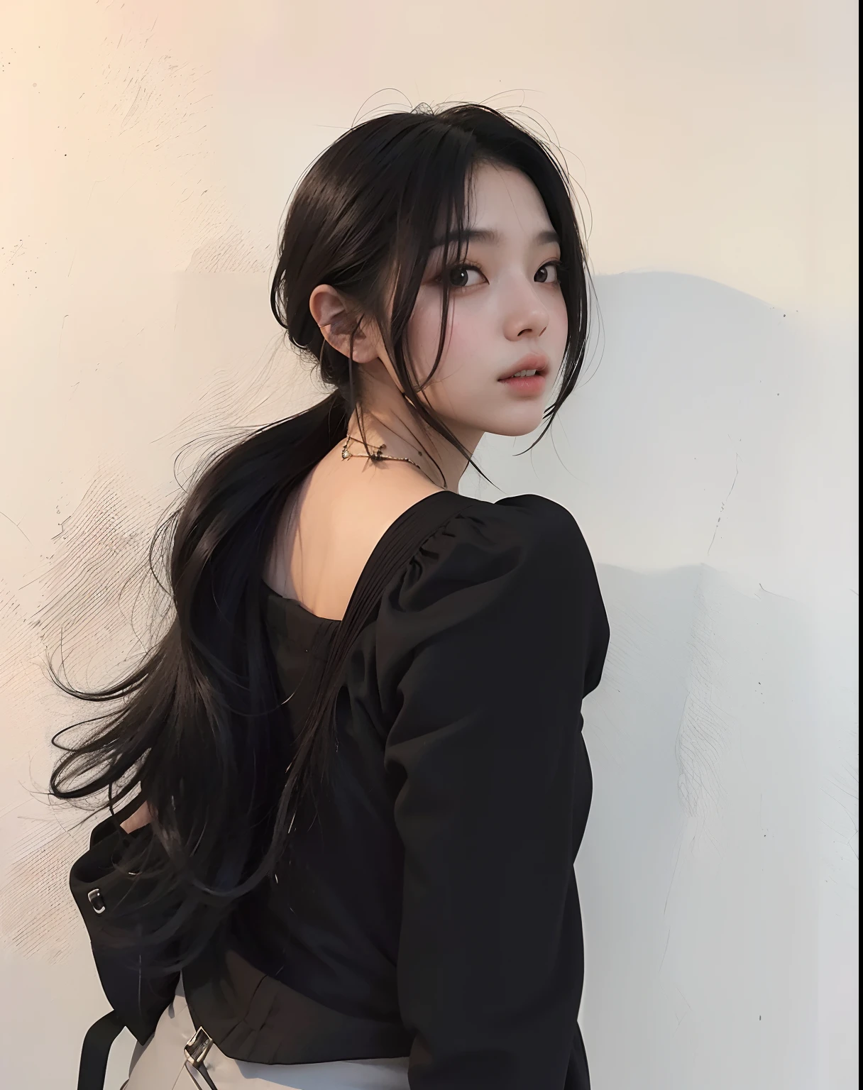 mulher arafed com longos cabelos pretos usando um top preto e saia bege, Ulzzang, cabelo de rabo de cavalo preto, rabo de cavalo preto longo, com cabelos longos, rabo de cavalo cabelo preto, preto hime corte cabelo, Asian girl with long hair, a young asian woman,  coreana, cabelo preto longo em um rabo de cavalo, rabo de cavalo preto, jennie blackpink, Sui Ishida com cabelo preto